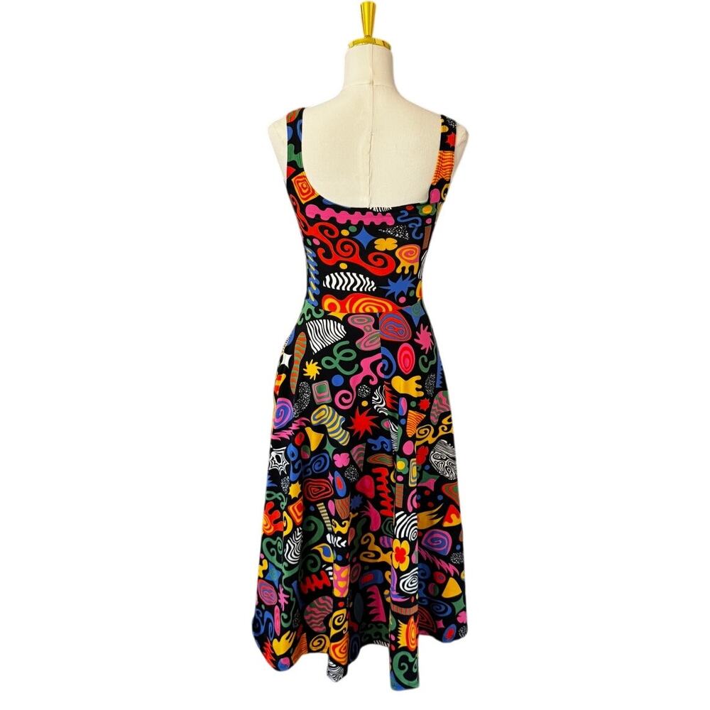 Nooworks Party Mix Vacation Dress Pop Art Print Midi Fit & Flare Pockets Size XS - Picture 4 of 5